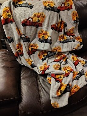 Cozy Kids Pajama Blanket with Red And Black Truck & Sunflower Pumpkin 60"/80"